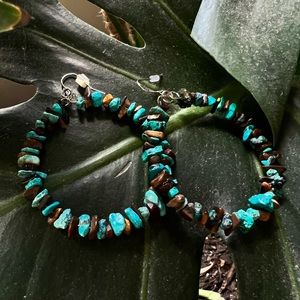 Turquoise and Tigers Eye chip hoop earrings